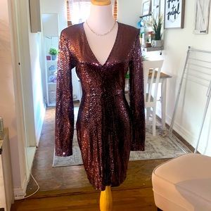 Long sleeve mini sequins dress